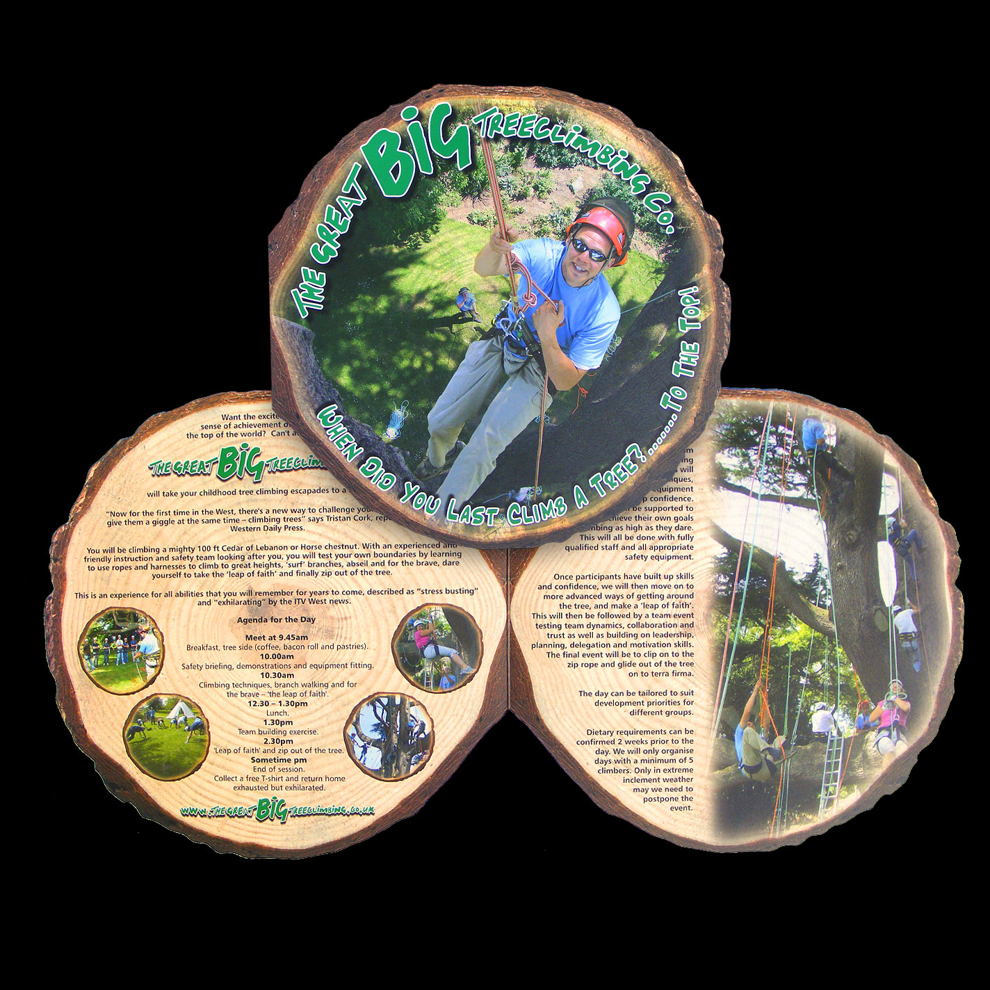 Print - 4 Page Brochure for The Big Tree Climbing Co. - 300gsm Matt Laminated, Die Cut - Design, Artwork, Cutter & Production.