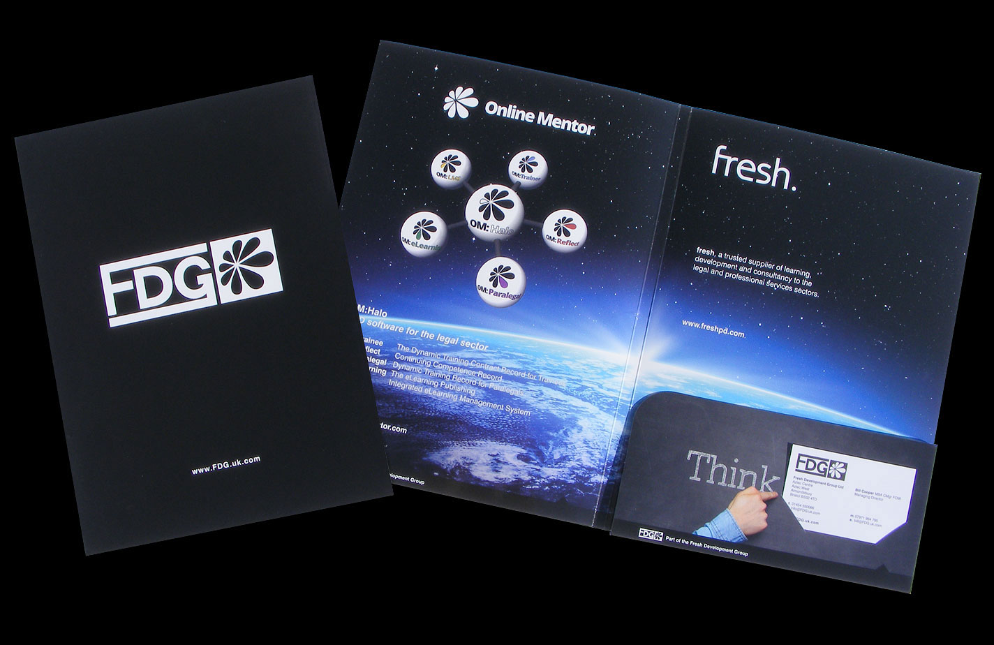 Print - Fresh Development Group - A4+, 6mm Capacity Folder, 300gsm Gloss Laminate, Card Slits - Artwork, Cutter, Illustration & Production.